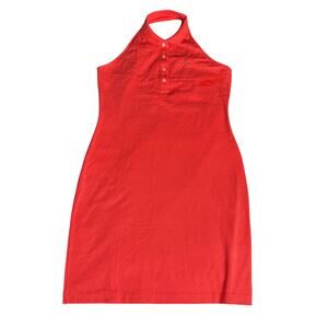 Lacoste Women’s Sleeveless Polo Dress Red Coral Crocodile Logo Size Large Halter